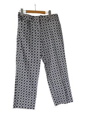 Women’s Navy & White Geometric Print Straight Leg Pants | Stretch Office wear